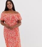 River Island Plus Off The Shoulder Button Through Dress In Red Floral Print - Red