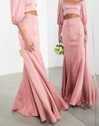 Asos Edition Satin Fishtail Maxi Skirt In Dusky Rose - Part Of A Set-pink
