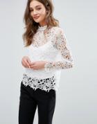 Vila High Neck All Over Lace Top - White