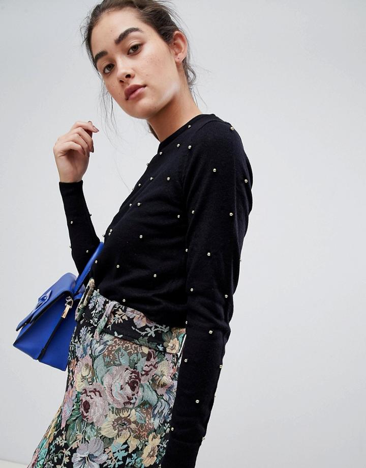 New Look Beaded Sweater - Black