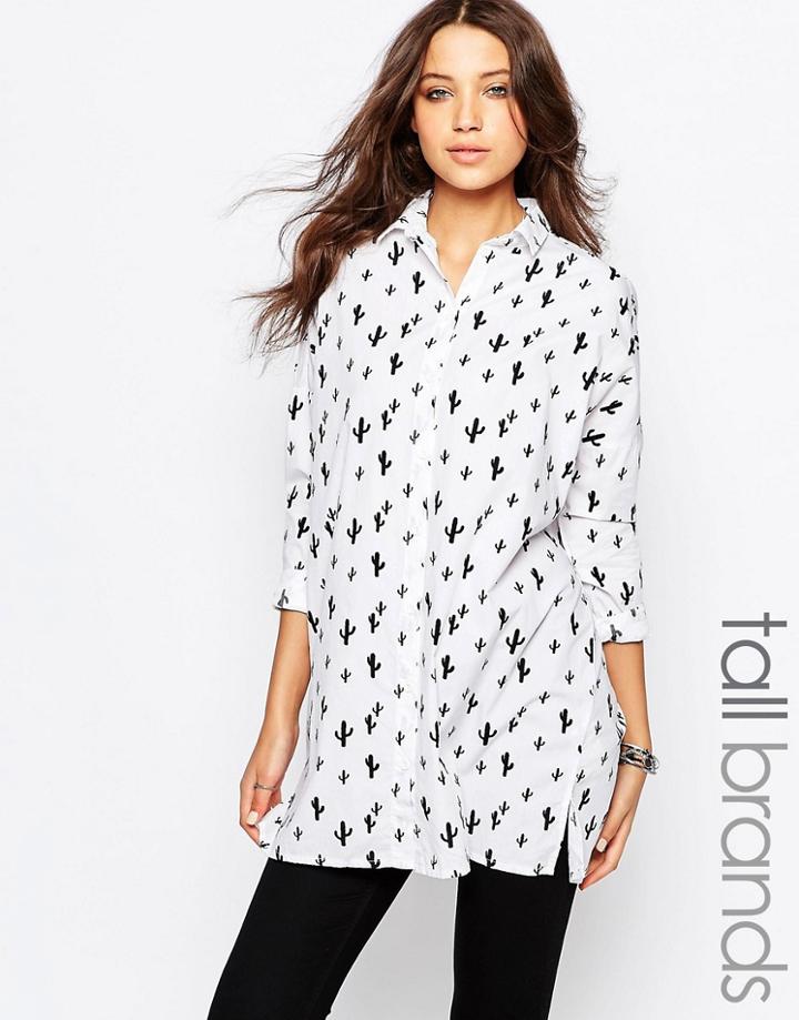 Noisy May Tall Cactus Print Oversized Shirt - White