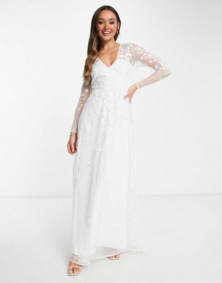 Asos Edition Holly Embroidered V-neck Wedding Dress-white