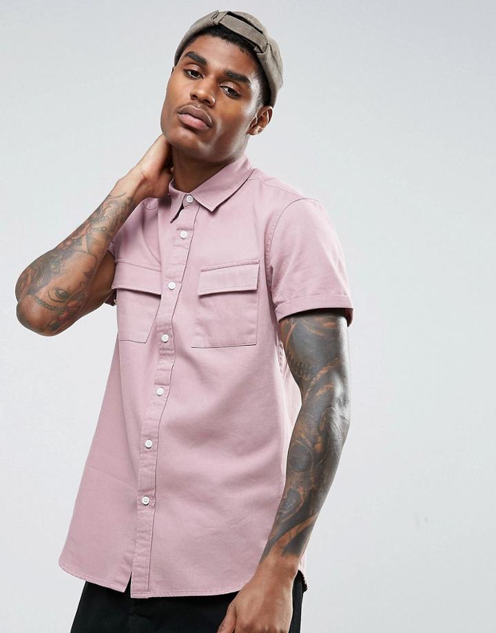 Asos Regular Fit Twill Shirt In Pink - Purple