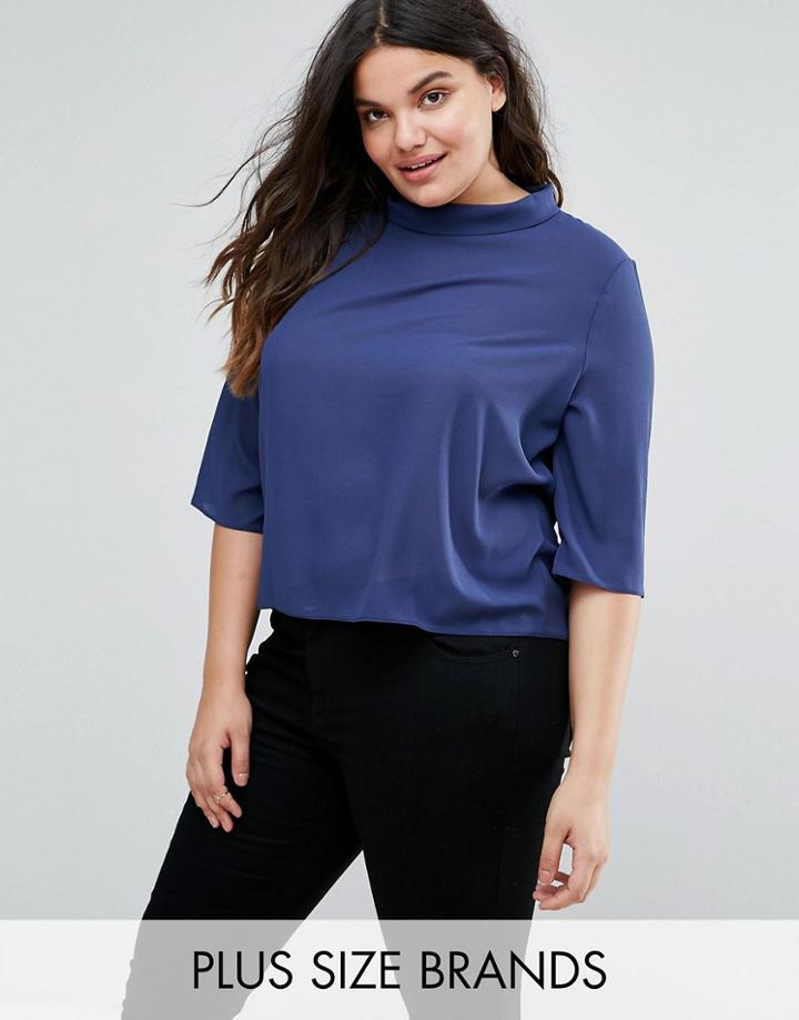 Elvi Navy High Neck Blouse - Navy