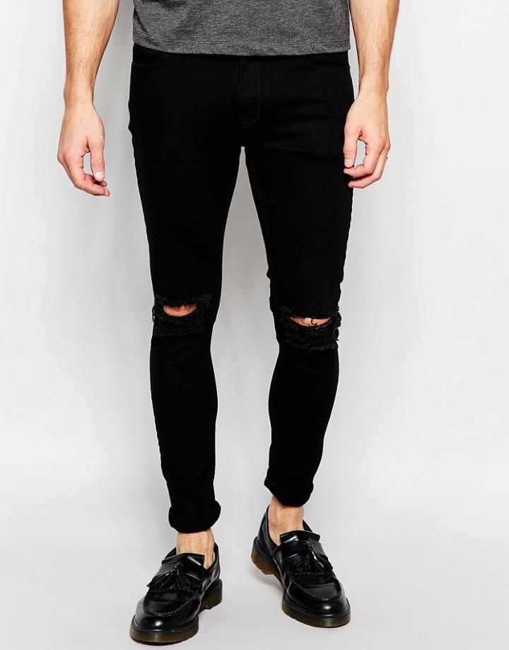 Hoxton Denim Black Spray On Knee Slit Jean - Black