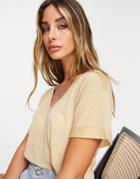 Asos Design Boxy T-shirt In Linen Mix In Sand-neutral