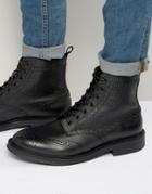 Zign Leather Brogue Lace Up Boots - Black