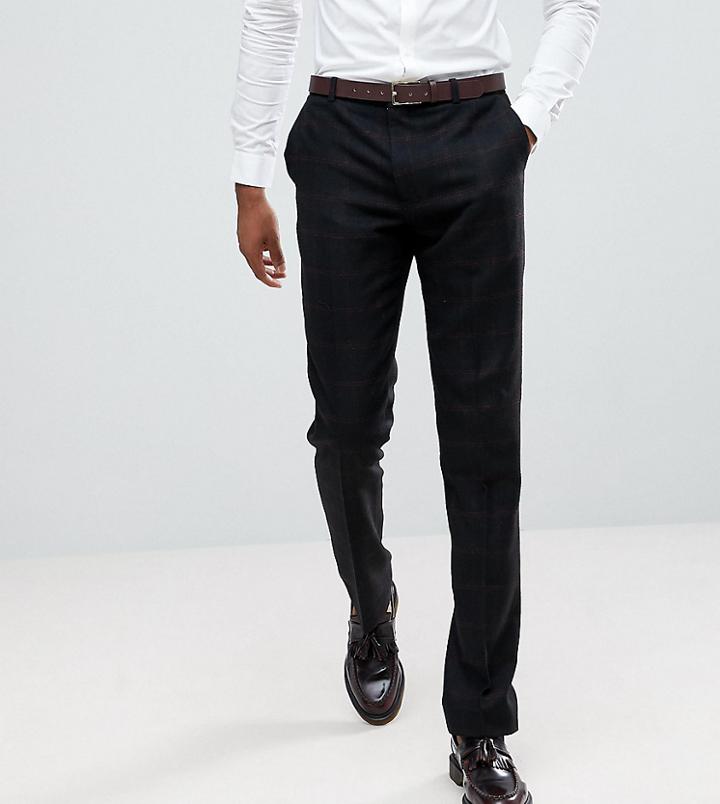 Heart & Dagger Tall Slim Pants In Wool Mix Grid Check - Black