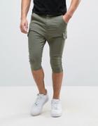 Siksilk Super Extreme Skinny Cargo Shorts In Khaki - Green