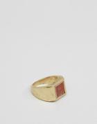 Asos Signet Ring In Burnished Gold With Red Stone - Gold