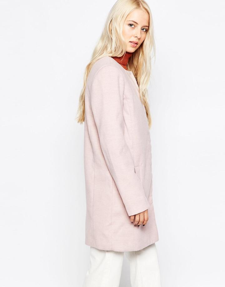 Selected Collarless Coat - Peach Blush Melange