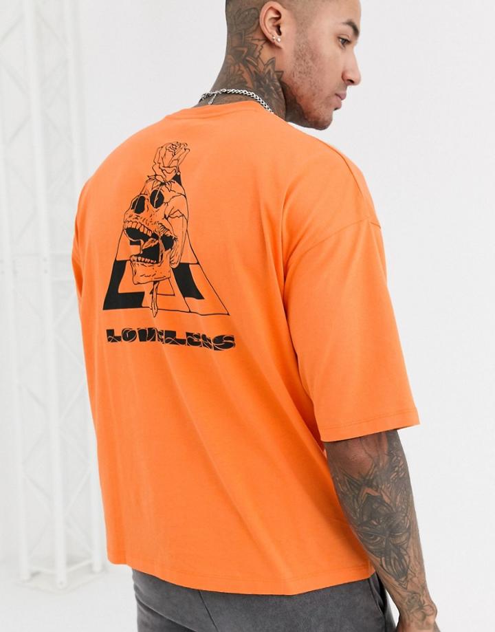 Asos Design Oversized T-shirt With Large Floral Back Print-orange