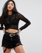 Missguided Ruched Mesh Crop Top - Black
