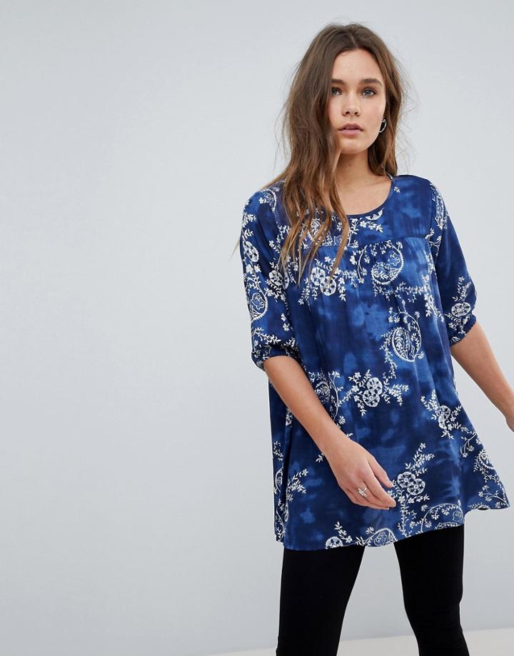 Rock & Religion Floral Print Tunic Top - Navy