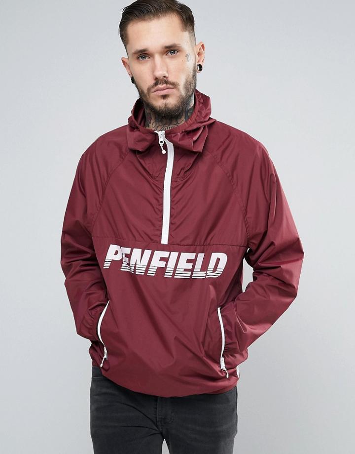 Penfield Block Solid Overhead Jacket Lightweight In Burgundy - Red