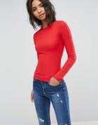 Stradivarius Ribbed Long Sleeve Tee - Red