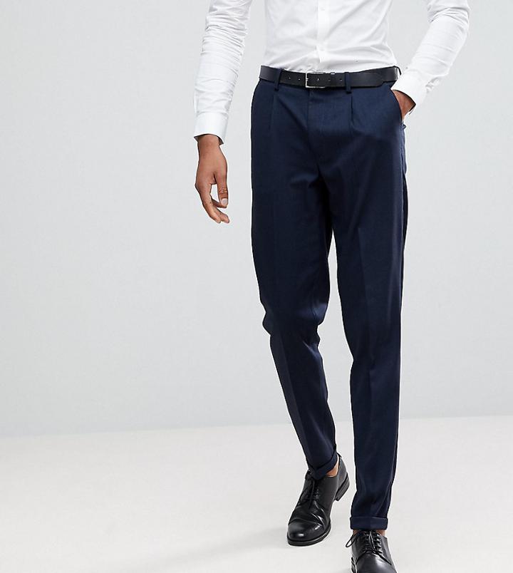 Selected Homme Tall Tapered Smart Pants In Texture - Navy