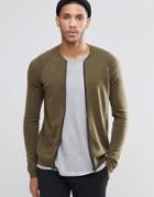 Asos Knitted Bomber In Merino Wool Mix - Military