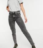 Only Tall Erica Slim Straight Leg Jeans In Black Acid Wash