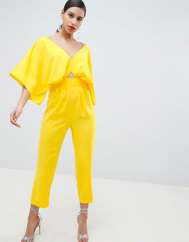 Asos Design Jumpsuit With Kimono Sleeve And Peg Leg - Yellow
