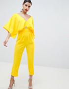 Asos Design Jumpsuit With Kimono Sleeve And Peg Leg - Yellow