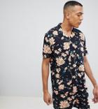 Asos Design Tall Oversized Two-piece Floral Shirt In Black - Black