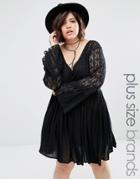Alice & You Lace Bell Sleeve Skater Dress - Black