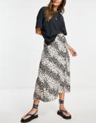 Topshop Button Up Animal Midi Skirt In Neutral