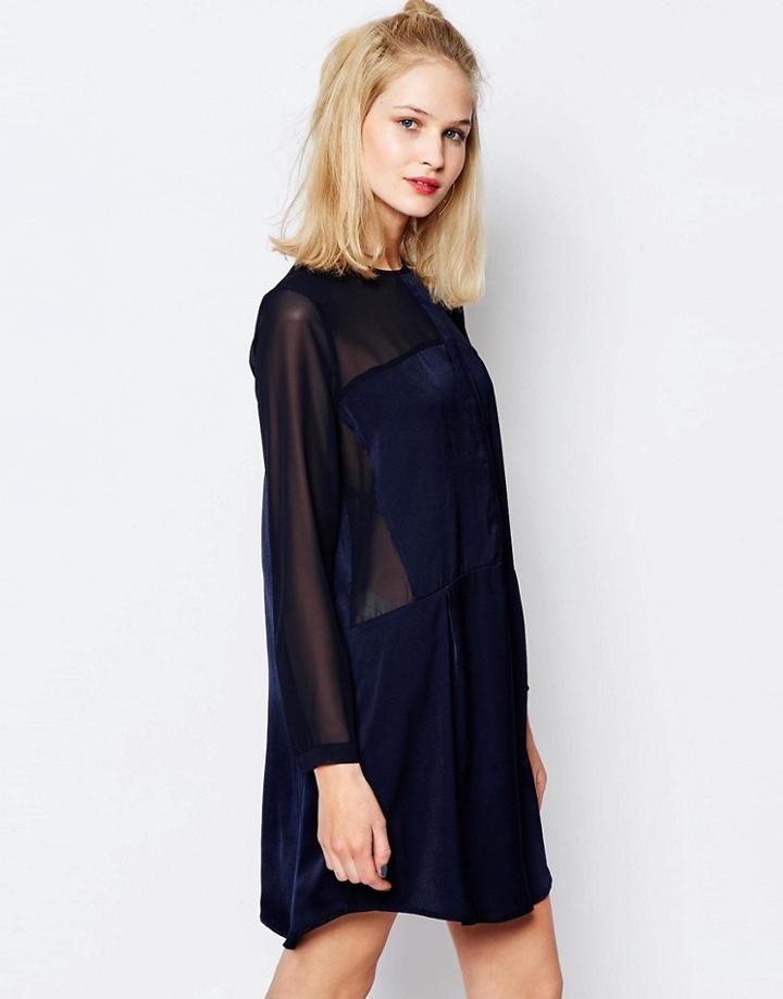 Samsoe & Samsoe Hylte Shirt Dress With Sheer Panels - Navy