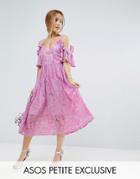 Asos Petite Pink Lace Midi Dress With Eyelet Tape - Pink