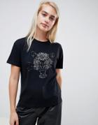 Moss Copenhagen Relaxed T-shirt With Leopard Front Graphic - Black