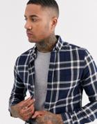 Asos Design Slim Stretch Check Shirt In Navy