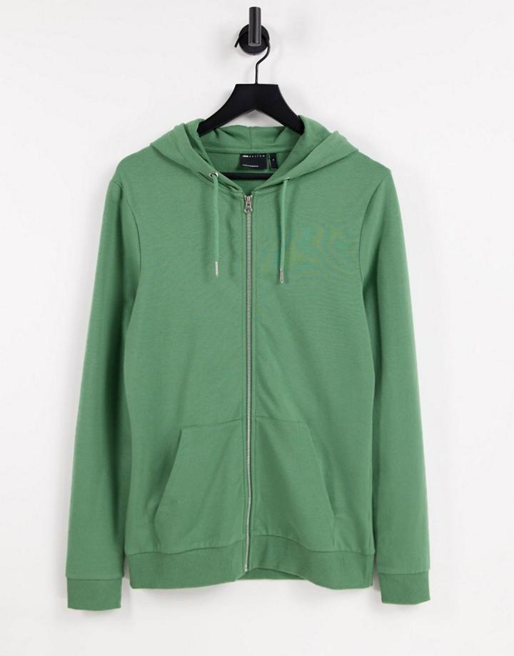 Asos Design Organic Muscle Zip-up Hoodie In Green