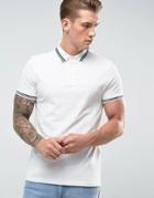Asos Tipping Collar And Cuff Pique Polo Shirt - White