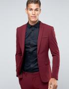 Asos Super Skinny Suit Jacket In Dark Red - Tan