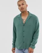 Asos Design Relaxed Viscose Shirt With Low Revere In Sage Green