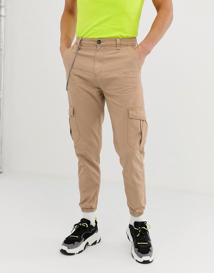 Bershka Cargo Pants With Chain In Tan