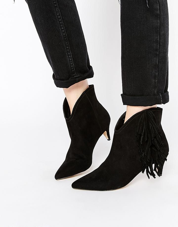 Asos Roll Around Suede Western Fringe Ankle Boots - Black