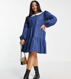 Outrageous Fortune Plus Denim Mini Dress White Collar In Blue-blues