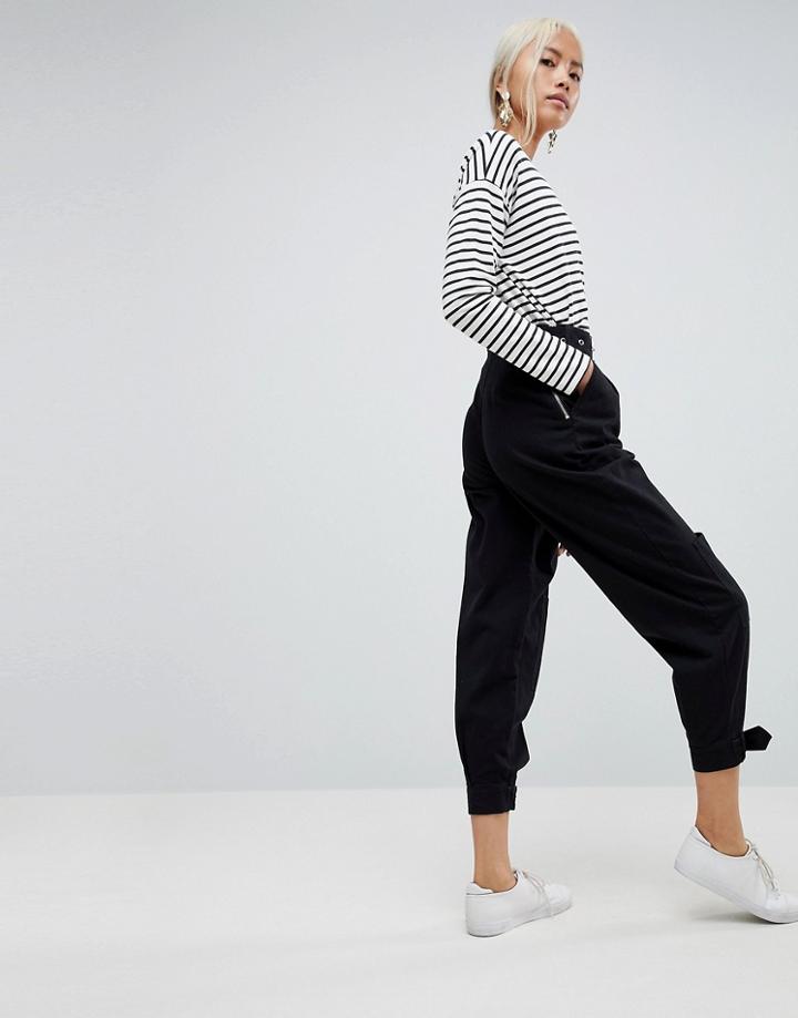 Asos Design Peg Pants With Buckle Detail-black