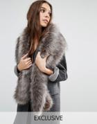 Stitch & Pieces Skinny Natural Faux Fur Scarf - Gray