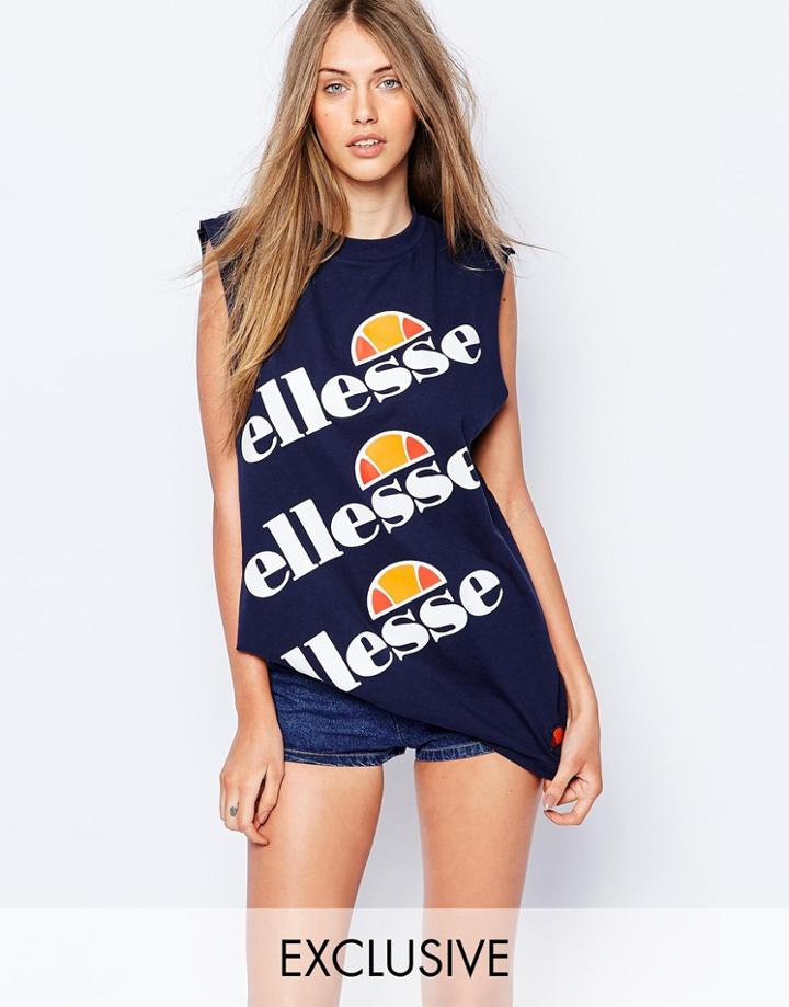 Ellesse Cut Off Tank Tank Top With Multi Logo - Navy