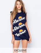 Ellesse Cut Off Tank Tank Top With Multi Logo - Navy