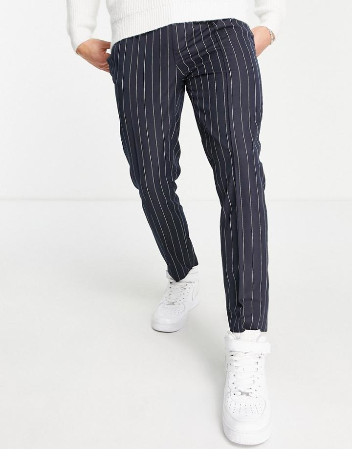 Asos Design Tapered Smart Sweatpants With Twill Navy Stripe
