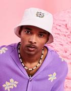 Asos Design Cotton Bucket Hat With Smile Embroidery In Ecru-white