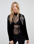 New Look Embellished Velvet Crop Jacket - Black