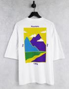 Asos Design Oversized T-shirt In White With Mountain Back Print