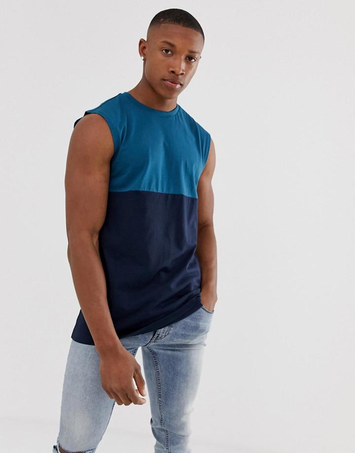 Asos Design Organic Tank Tank With Contrast Yoke In Navy - Navy