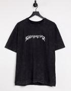 Good For Nothing Oversized T-shirt In Black Acid Wash With Logo Chest Print