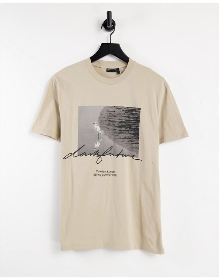 Asos Dark Future T-shirt With Multi Logo And Graphic Prints In Neutral